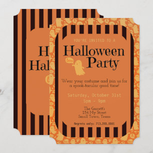 Fun Black Orange Ghost Niedliches Halloween-Party Einladung