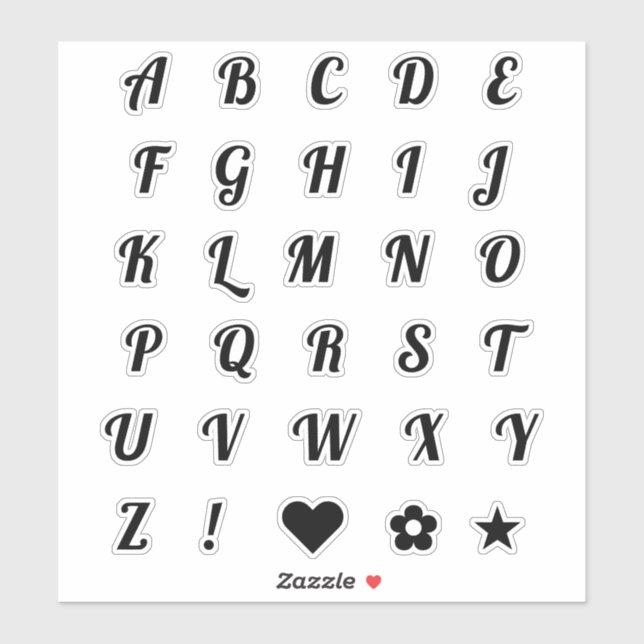 Fun Black Schriftart Alphabet Initial Monogram Let Aufkleber (Blatt)