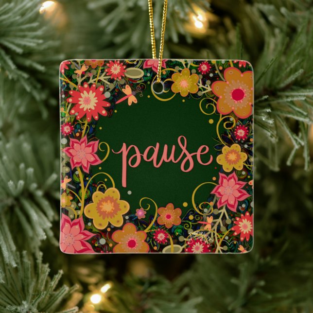Fun Bloral Green Pause ermutigt Inspirivity Keramikornament (Baum)