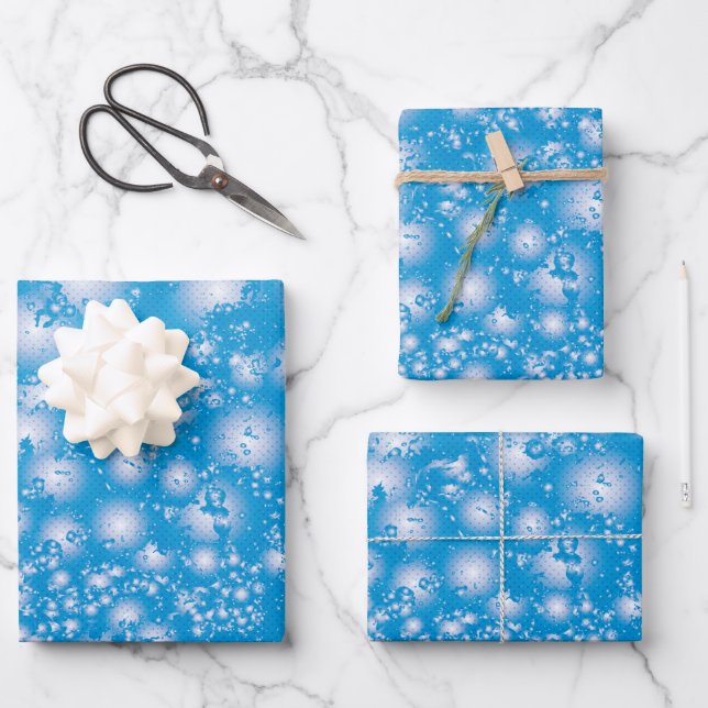 Fun BLUE Abstrakt Ink Super Splash Muster Geschenkpapier Set (Vorderseite)