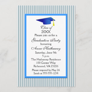 Fun Blue and White Stripe Graduation Party Einladung