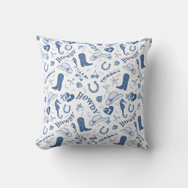 Fun Blue Coastle Cowgirl Muster Kissen (Vorderseite)