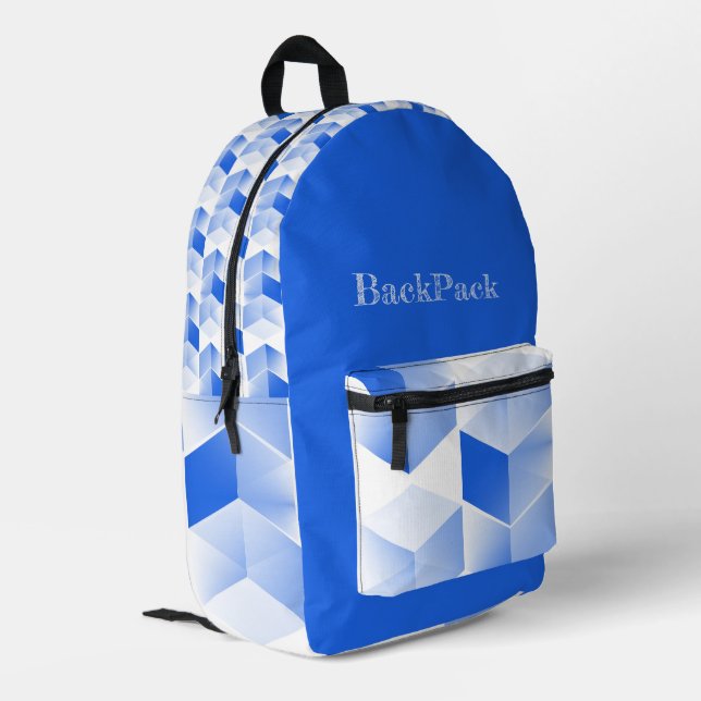 Fun Blue Cubes, gestörte Personalisierung Bedruckter Rucksack (Rückseitige Ecke links)