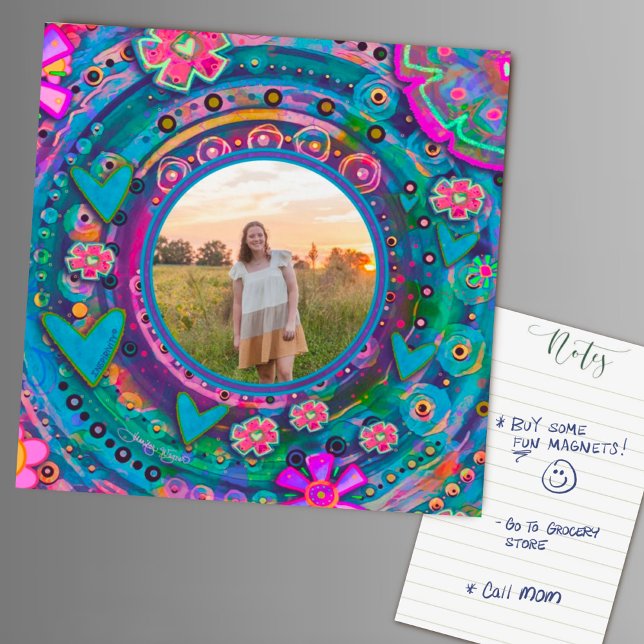Fun Blue Custom Family Foto farbenfroh und blumenr Magnetkarte (Von Creator hochgeladen)