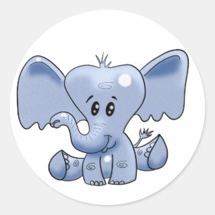 Fun Blue Elephant Runder Aufkleber