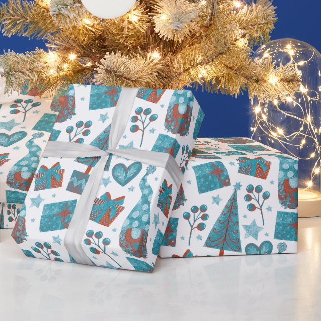 Fun Blue Festive Gonks Weihnachtsgeschenk Geschenkpapier (Feiertage)