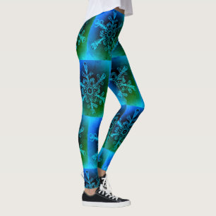 Fun Blue Green Gefärbte Krawatte Snowflake Muster  Leggings