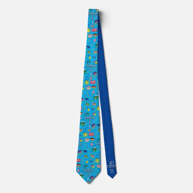 Fun Blue Hanukkah Pattern Krawatte (Vorderseite)
