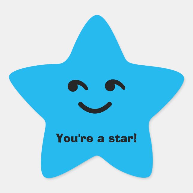 Fun Blue Happy Lächeln Gesicht Sie sind ein Star S Stern-Aufkleber (Vorderseite)