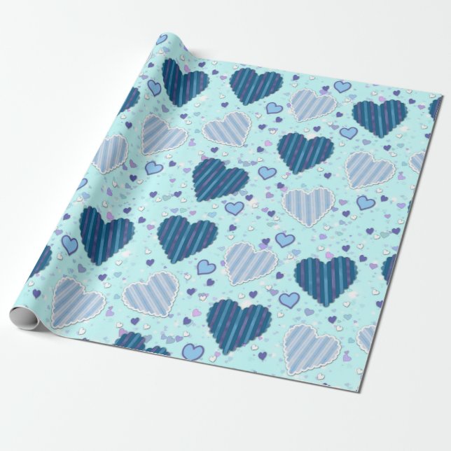 Fun Blue Hearts Geschenkpapier (Ungerollt)