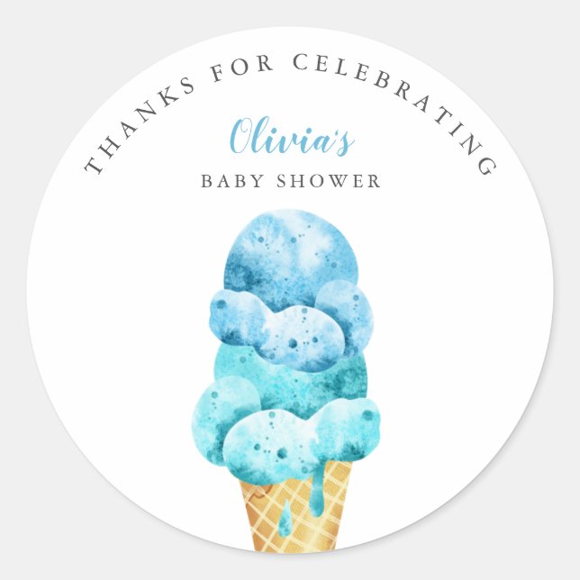 Fun Blue Ice Cream Baby Dusche Gefallen Runder Aufkleber (Vorderseite)