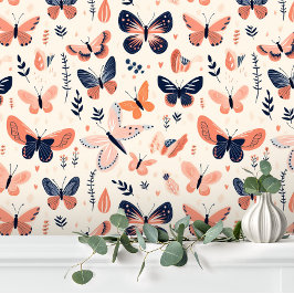 Fun Blue Orange Butterfly Floral Tapete