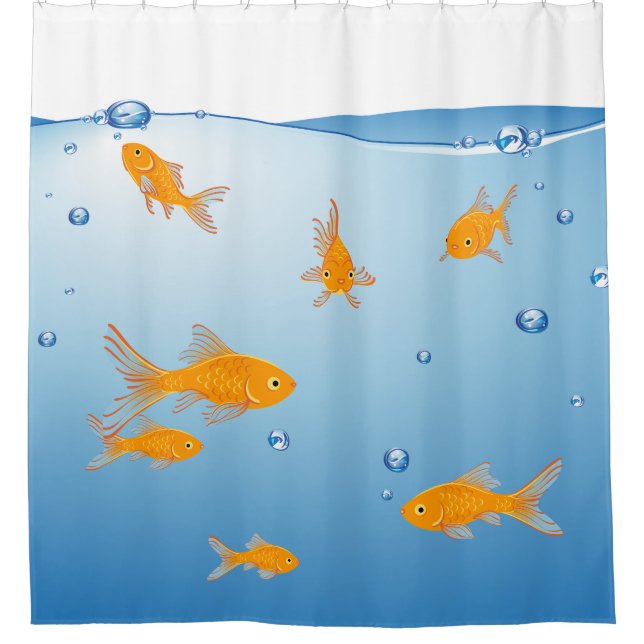 Fun Blue Orange Goldfish Bad Duschvorhang (Vorderseite)