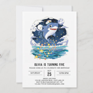 Fun Blue Pastel Shark Geburtstag Einladung