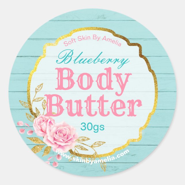 Fun Blue Pink Gold Glitzer Body Butter Labels Runder Aufkleber (Vorderseite)
