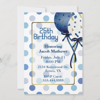 Fun Blue Polka Dots & Balloons Einladung zum Gebur