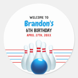 Fun Blue & Red Bowling Kinder 6. Geburtstag Runder Aufkleber