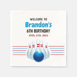 Fun Blue & Red Bowling Kinder 6. Geburtstag Serviette