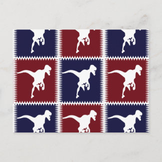 Fun Blue Red T Rex Dinosaur Square Muster Postkarte