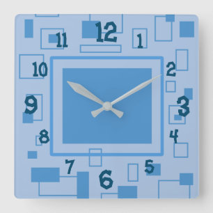 Fun Blue Retro Blockformen Quadratische Wanduhr