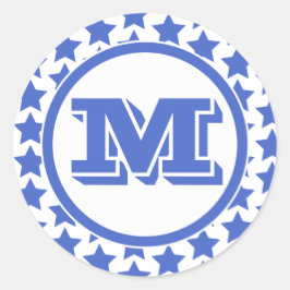 Fun Blue Stars Muster und Monogramm Runder Aufkleber