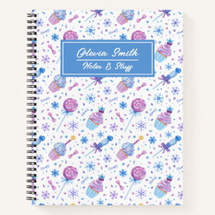 Fun Blue und Lila Snow Cup Cake und Lollipop Notizbuch