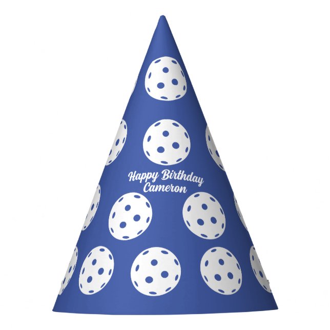 Fun Blue White Pickleball Muster Personalisiert Partyhütchen (Vorderseite)
