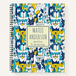 Fun Blue Yellow Hogs Muster Personalisierter Name Notizbuch