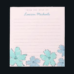Fun Blume Personalisiert Memo Notepad Notizblock<br><div class="desc">Blume in Minzgrün und Blau schmücken den Boden dieses Notizblocks. Einfach mit Ihrem eigenen Namen anpassen! Verbunden mit handgezeichneten gepunkteten Linien. Die Hintergrundfarbe kann auf jede gewünschte Farbe angepasst werden.</div>
