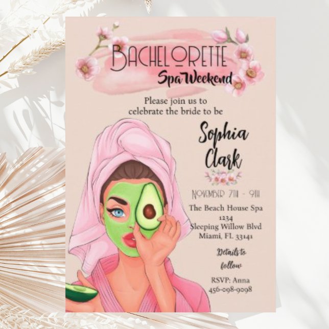 Fun Blush Bachelorette Wellness-Center Wochenende  Einladung (Von Creator hochgeladen)