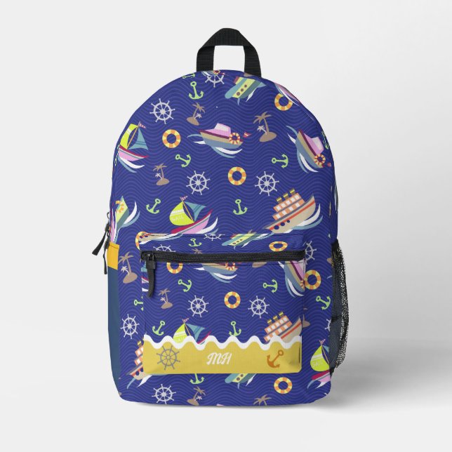 Fun Boat Blue Print Cut Nähtasche Bedruckter Rucksack (Vorderseite)