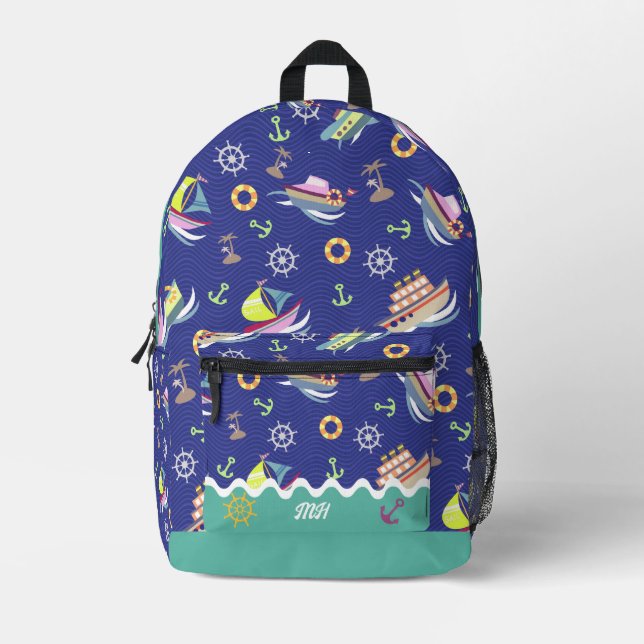 Fun Boat Navy Bedruckter Rucksack (Vorderseite)