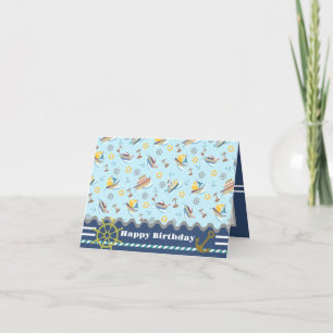 Fun Boats Blue. Carte d'anniversaire
