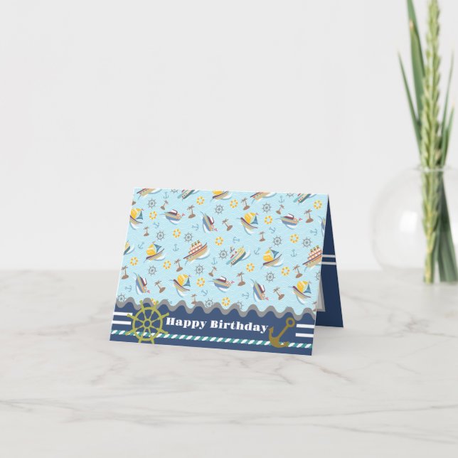 Fun Boats Blue. Geburtskarte Dankeskarte (Vorderseite)