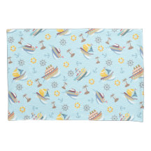 Fun Boats Blue Pillow Case