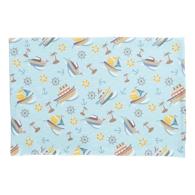 Fun Boats Blue Pillow Case Kissenbezug (Vorderseite)