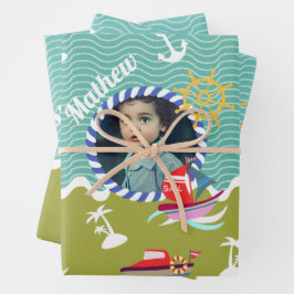 Fun Boats Foto Aqua Green Wrapping Paper Sheets Geschenkpapier Set