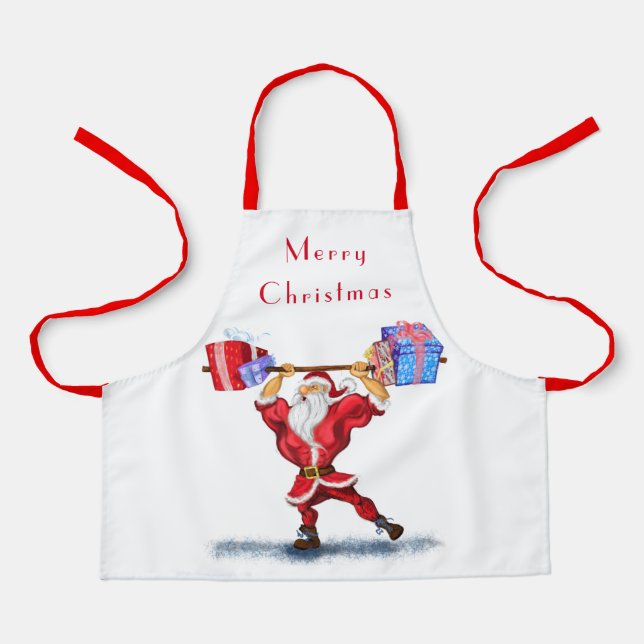 Fun Bodybuilder Weihnachtsmann mit Weihnachtsgesch Schürze (Vorderseite)