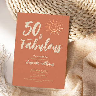 Fun Boho 50 und fabelhafte Terracotta Geburtstag Einladung