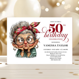 Fun bold 50th birthday woman whimsical invitation einladung