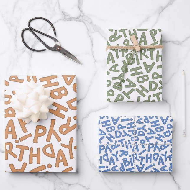 Fun Bold Happy Geburtstagsfeier Geschenkpapier Set (Vorderseite)