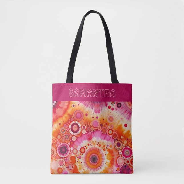 Fun Bold Orange Hot Pink Batik Circles Art Pattern Tasche (Vorderseite)
