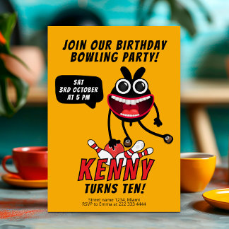 Fun Bowling Bash Birthday Party Einladung