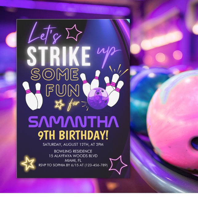 Fun Bowling party Design for Girls Einladung (Von Creator hochgeladen)