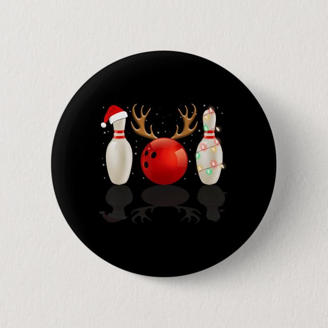 Fun Bowling Weihnachten Weihnachtsmannmütze Weihna Button (Vorderseite)