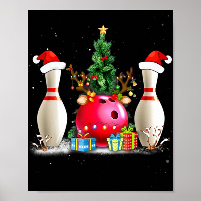 Fun Bowling Weihnachten Weihnachtsmannmütze Xmas B Poster (Vorne)