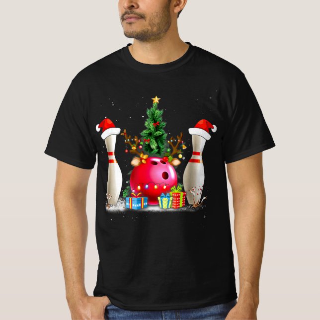 Fun Bowling Weihnachten Weihnachtsmannmütze Xmas B T-Shirt (Vorderseite)