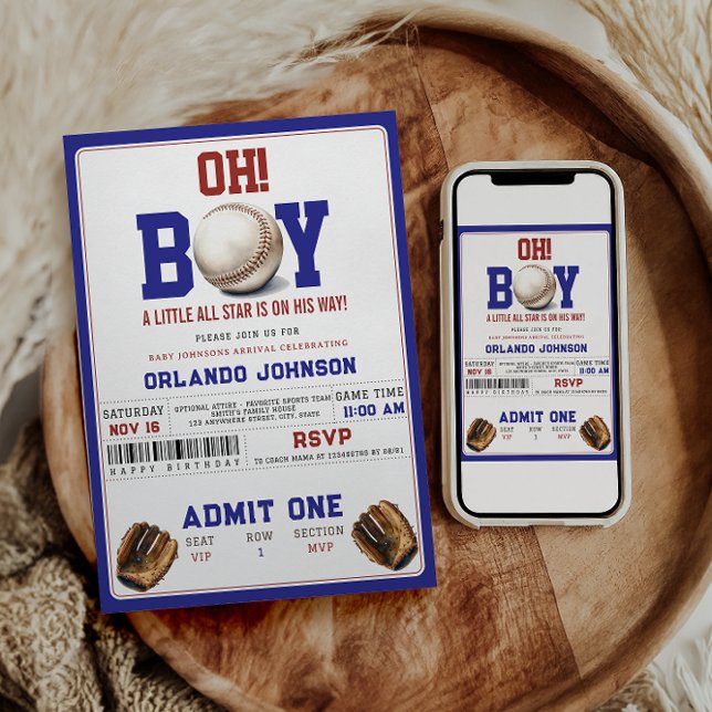 Fun Boy Baseball Baby Shower | Custom Sports Party Einladung (Von Creator hochgeladen)