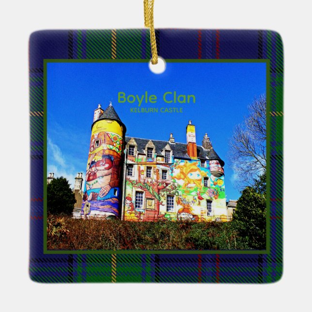 Fun Boyle Scottish Clans Kelburn Castle Tartan Keramikornament (Vorderseite)