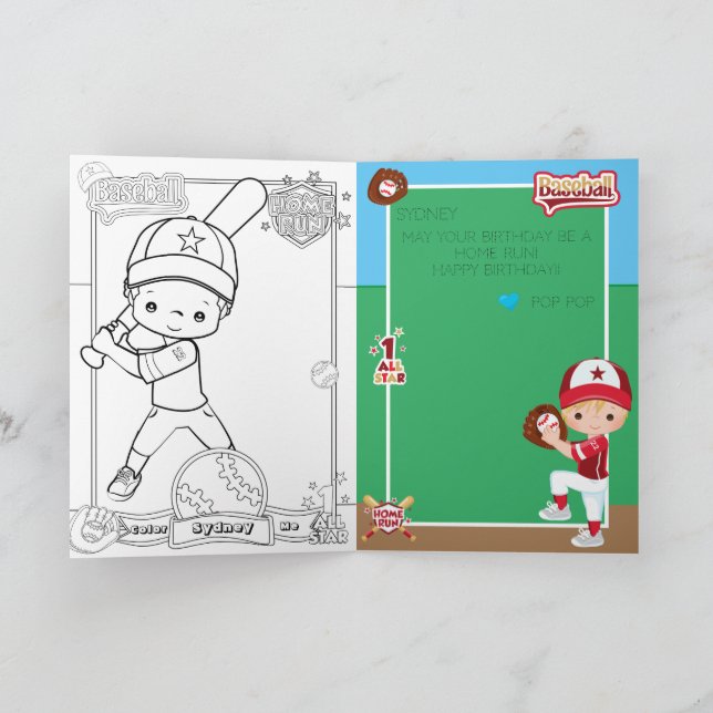 Fun Boys Baseball Farbing Page Happy Birthday Karte (Innenseite)
